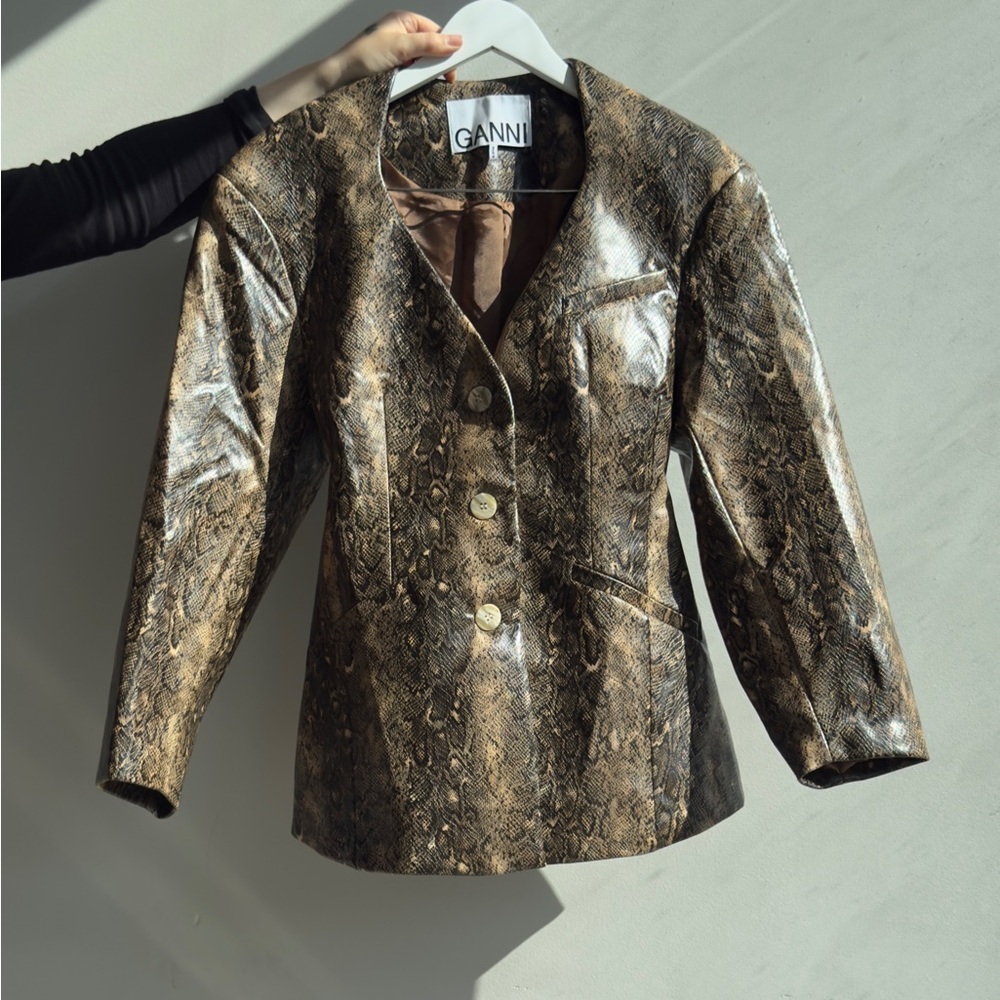 Ganni Brown Snakeskin Print Blazer